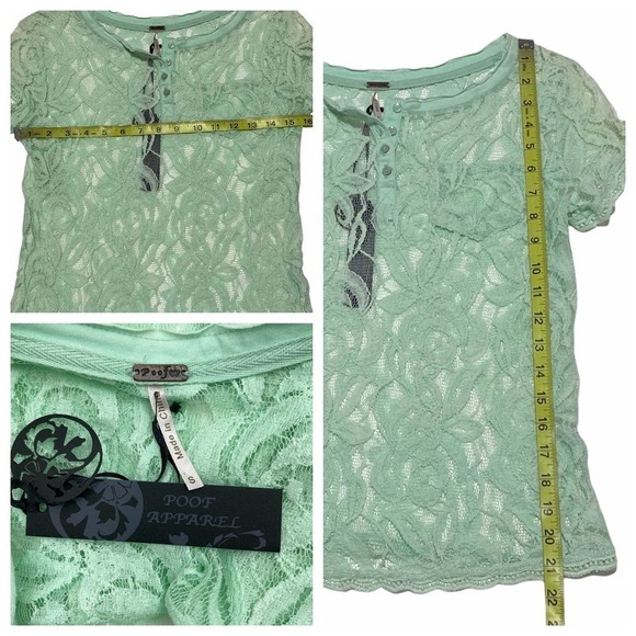 Poof Mint Green Sheer Lace Short Sleeve Blouse - Picture 11 of 11